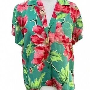Men's Floral Camp Shirt in Teal and Pink